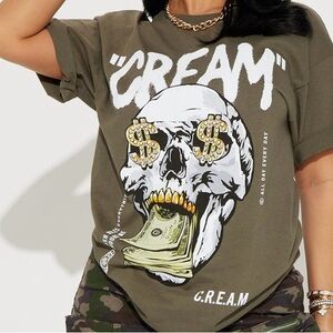 CREAM Oversized Graphic Tee - Olive